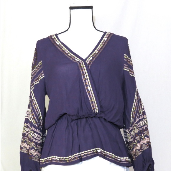 FREE PEOPLE PURPLE W/ EMBROIDERED DETAIL TOP - Picture 2 of 5